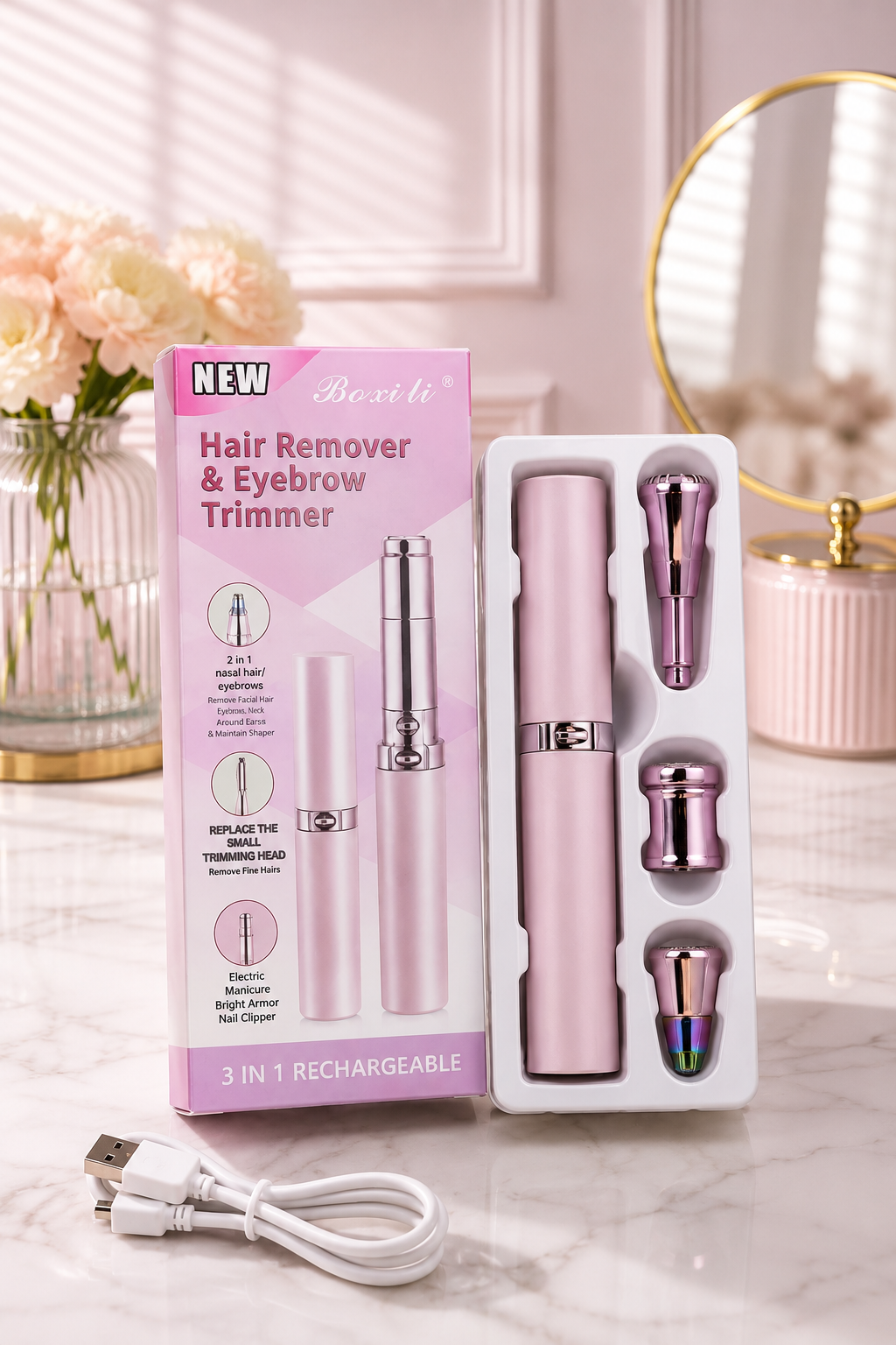 3-in-1 Facial Hair Remover & Eyebrow Trimmer | جهاز إزالة شعر الوجه والحواجب قابل للشحن