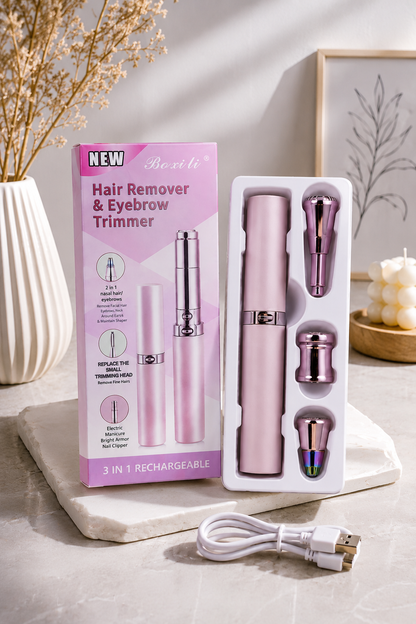 3-in-1 Facial Hair Remover & Eyebrow Trimmer | جهاز إزالة شعر الوجه والحواجب قابل للشحن